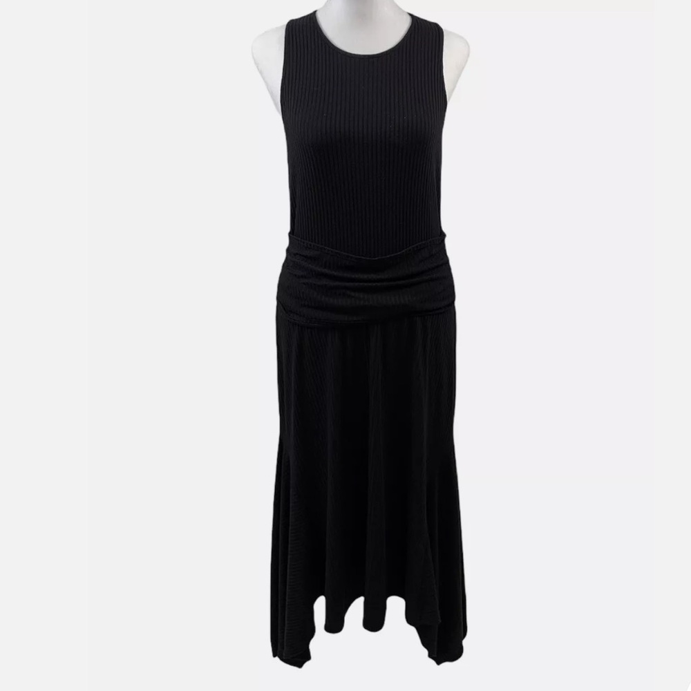 Anthropologie size S black high neck ribbed elastic stretch dress - Picture 2 of 8